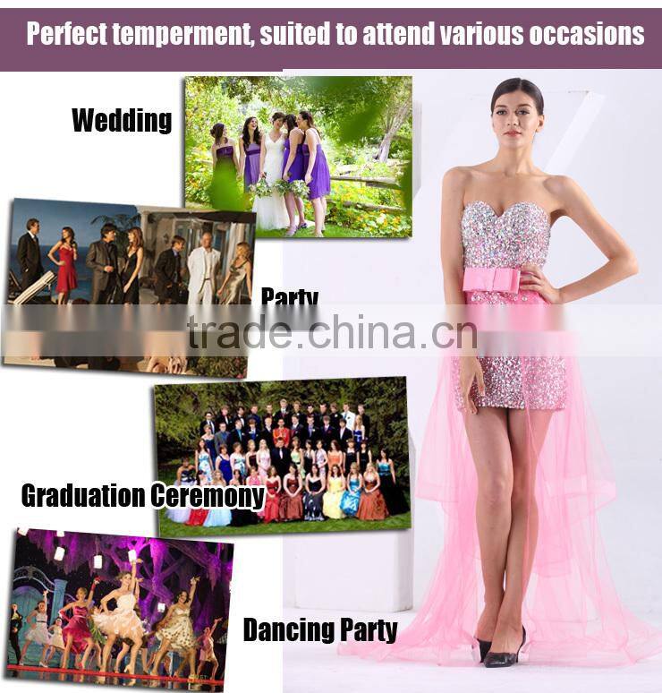 Heavy Handmade Off Shoulder Detachable Deep V-neck Beaded Real Short Front Long Train Prom Dresses