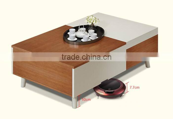 The glossy PVC white and wood grain coffee table