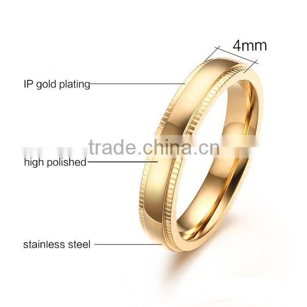 New Arrival Embossing 18K Plated Stainless Steel Ring