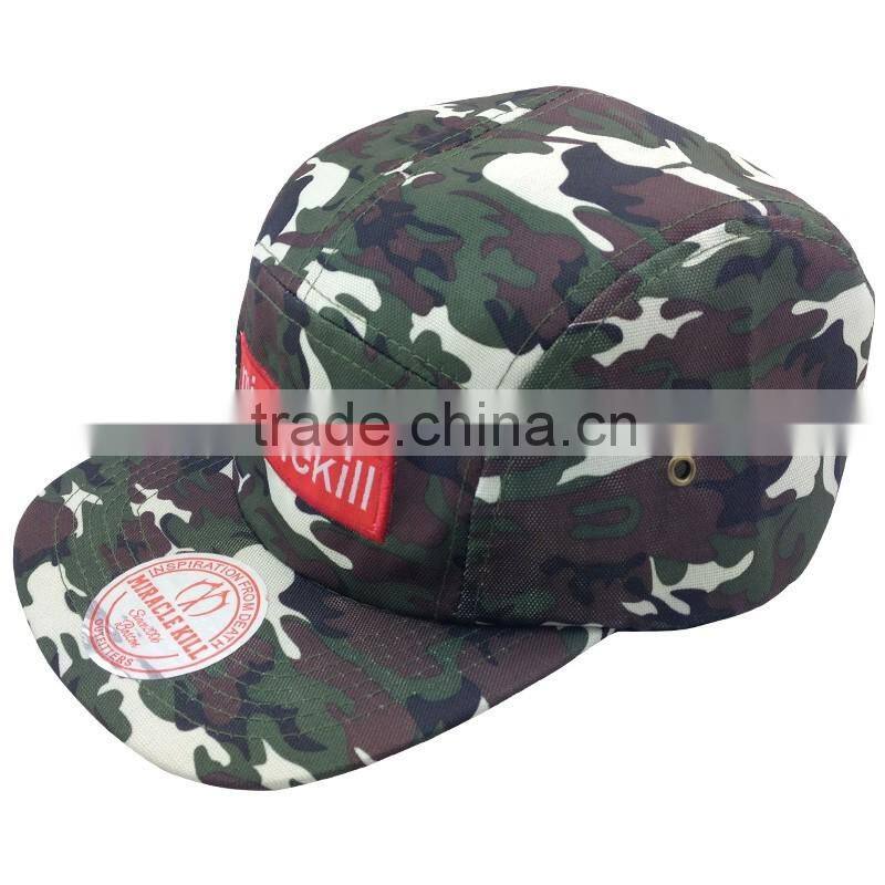 Custom Embroidered Patch Flat brim Army Running Cap with Two Metal Eyelets