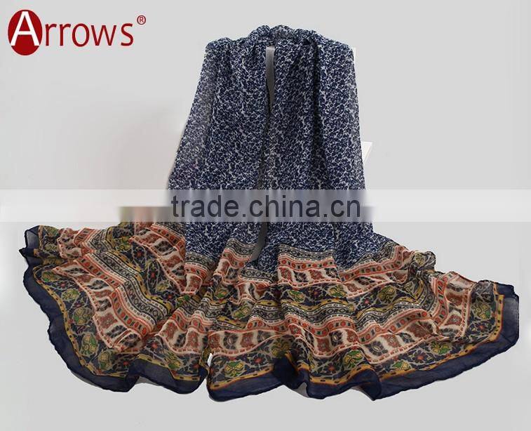 Large Fashion Girls Women Shawls and Stoles Scarf Wraps 100% Cotton Voile Hyacinthus Orientalis Pattern with Tassels Design