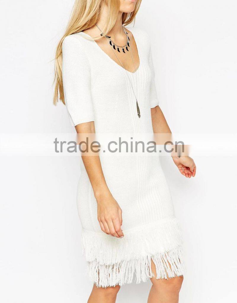 High fashion design sexy women sweater dress knitting dress fringing dress