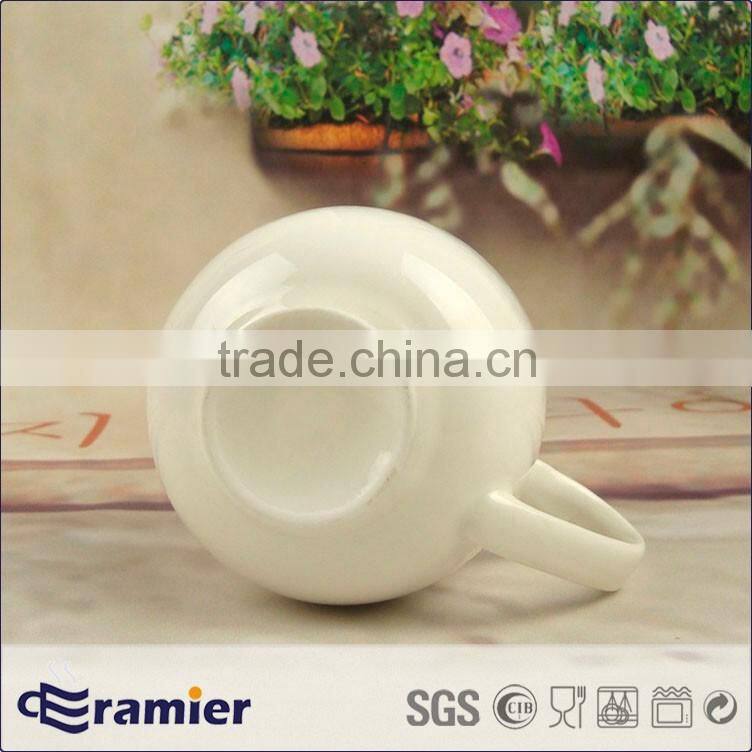 White new bone china mug belly shape with handle