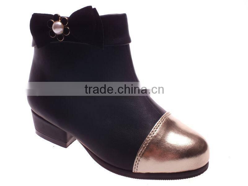Fancy kid leather boots with bowknot decoration in guangzhou