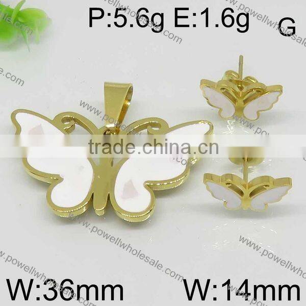 Hot white stone butterfly shape gold color jewelry set from alibaba