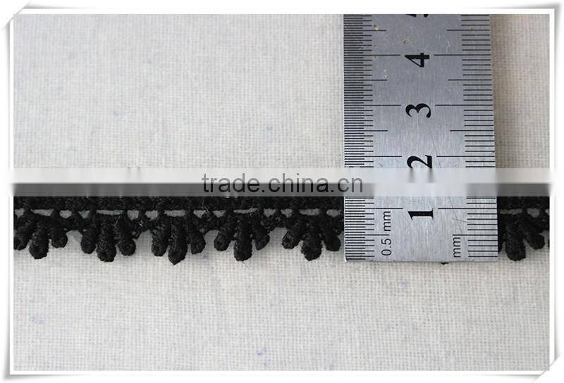 New design 1.4cm width narrow black lovely flower scallop cotton crochet lace trims