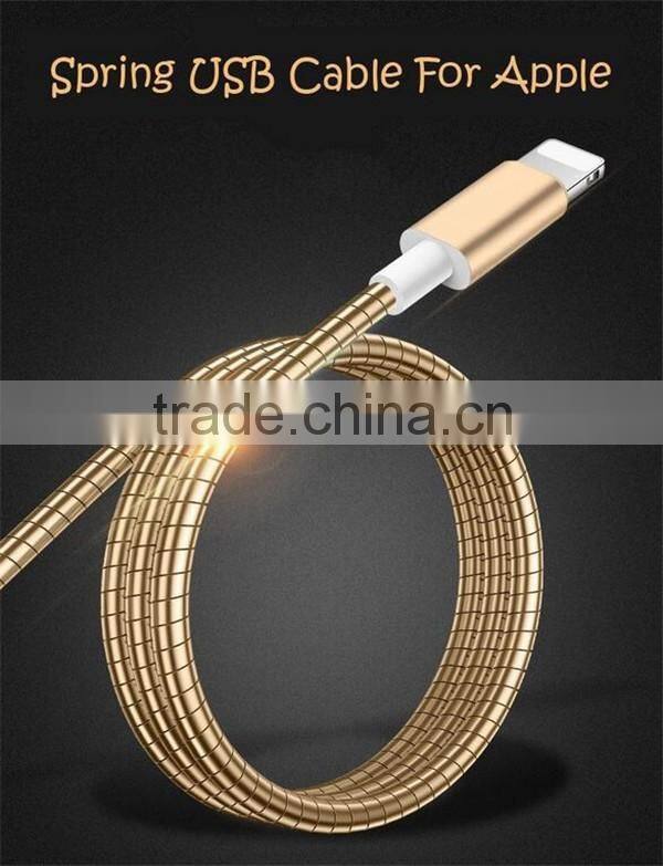 Newest spring metal mobile phone usb charger data cable for iphone