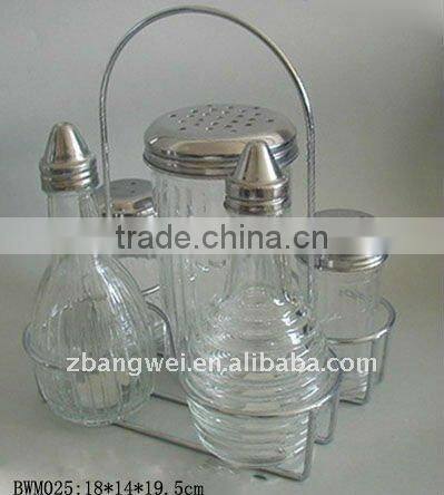5pcs glass spice jar set with metal rack