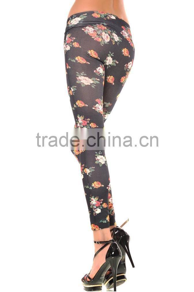 Hot Women Sexy Retro Rose Flower Print Leggings Tights Pants Long