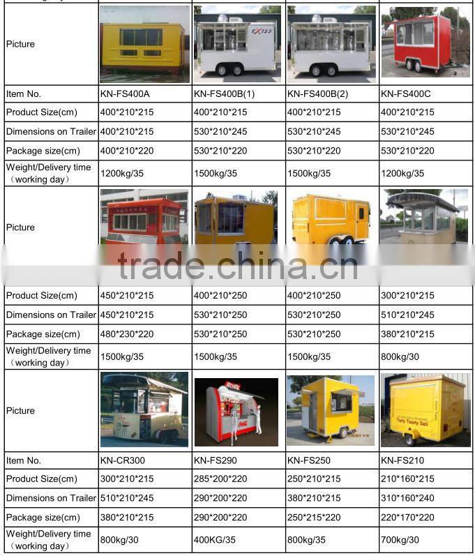 CE certificate Big space Various models Food Traliers/Fast Food Carts