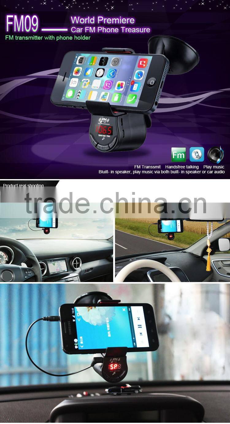 Car FM Transmitter with Phone Holder Handsfree Calls