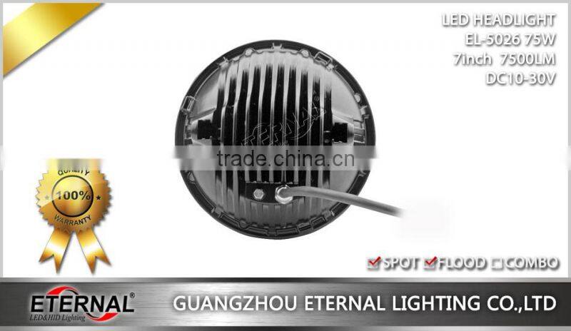 75W 7" Round LED Headlights Hummer Jeep Wrangler CJ TJ JK Prewired H4