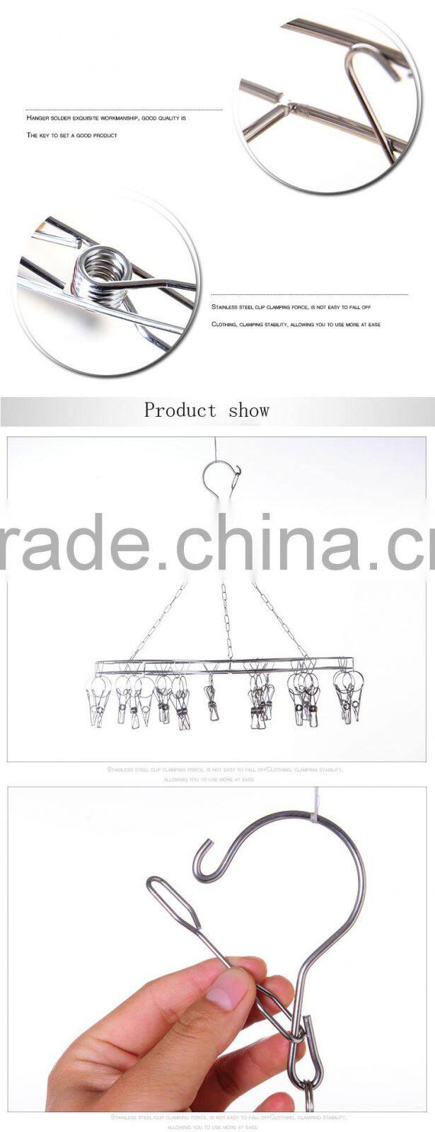China wholesale round clothespins stainless steel anti-slip underpanty bra sock hanging rack 22 pegs