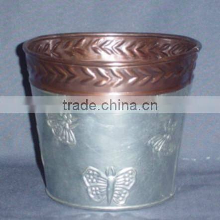 Galvanised Garden planter with Butterfly stamped design