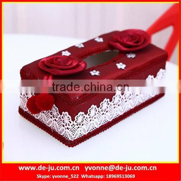 Lacework Sewing Red Decorative Tissue Boxes