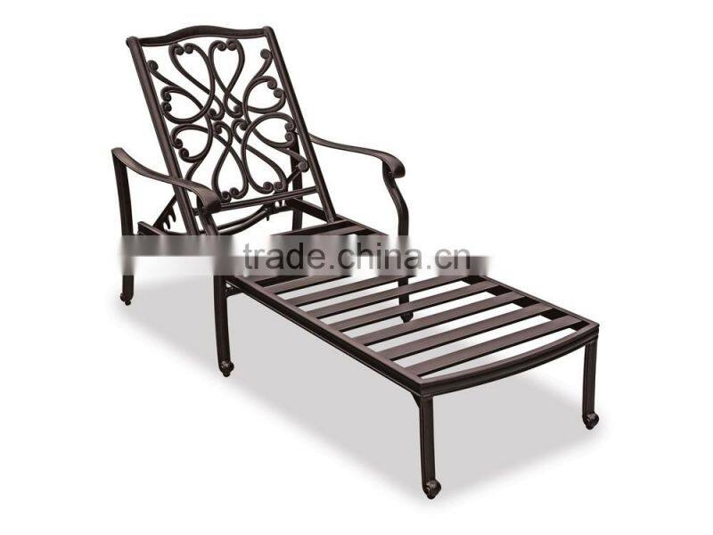 Rustproof heavyweight cast aluminum sun lounger outdoor chaise lounge with arms