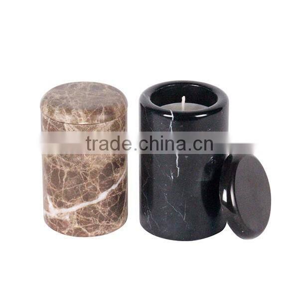 Hign quality natural stone glossy marble candle jars with lids for container holder home decor
