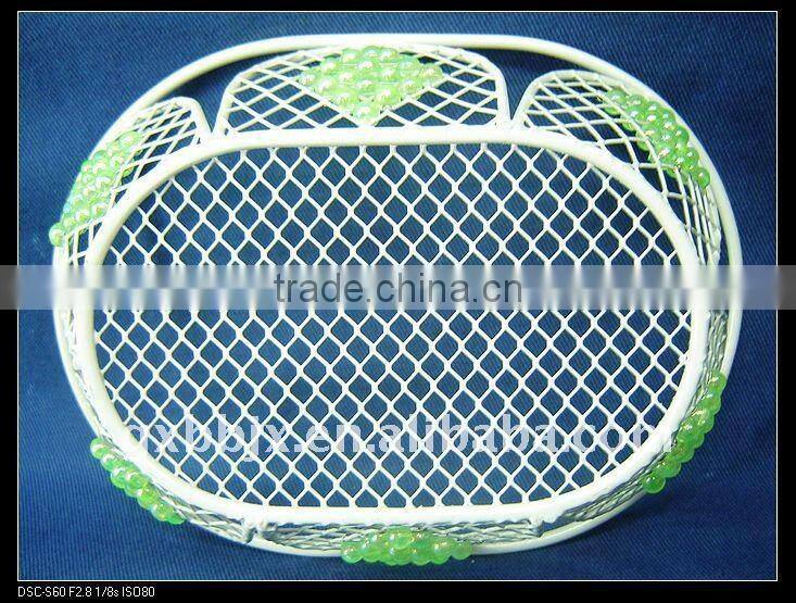 Egg shaped creamywhite decorative with green pearl storage fruit basket mill