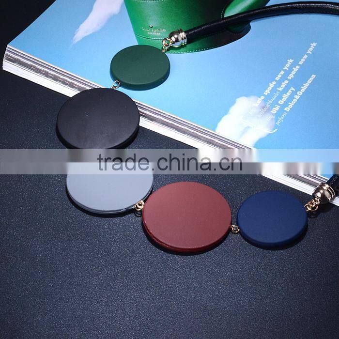 Korean colorful rubber round disc linked pendant necklace popular geometric choker necklace women leather necklace