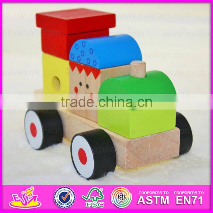 2015 New intelligence pull line blocks toy,kids wooden toy wooden block pull toy,Line Pull Building Block toys (Train) W05C009