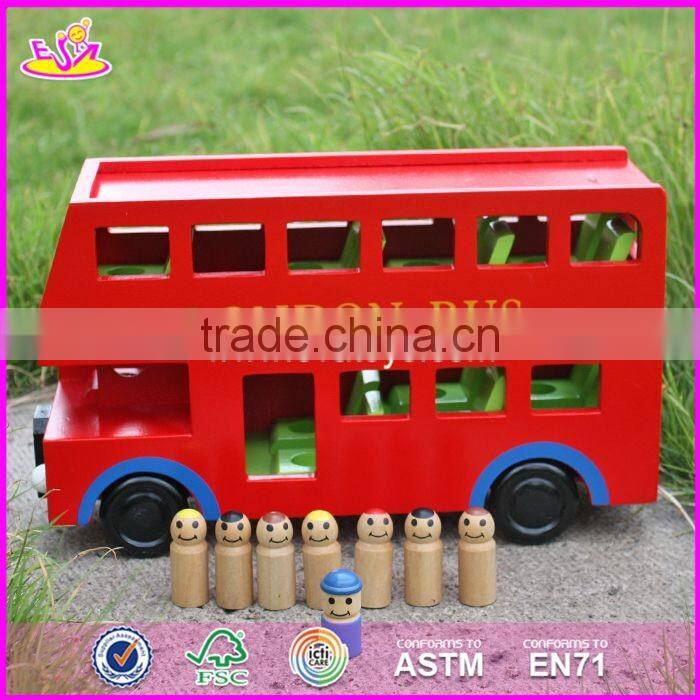 2017 New products children funny wooden toy double decker bus W04A161