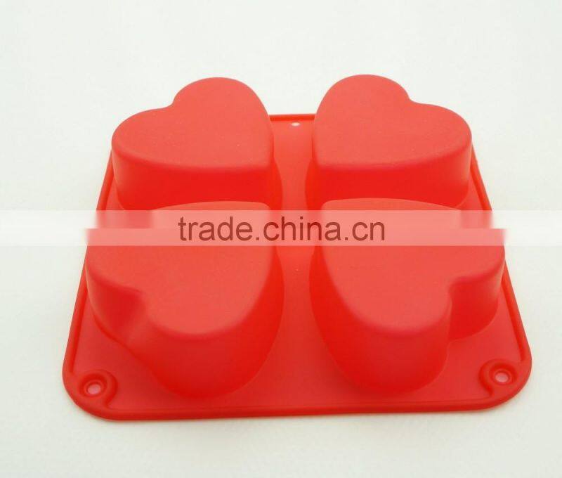 11193 Top Quality Silicone Flexible 4 Cavity Heart Shaped Soap Molds