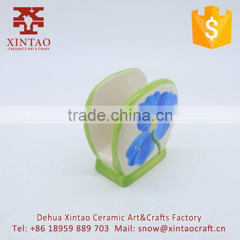 custom design creative restaurant tableware blue flower ceramic napkin holder