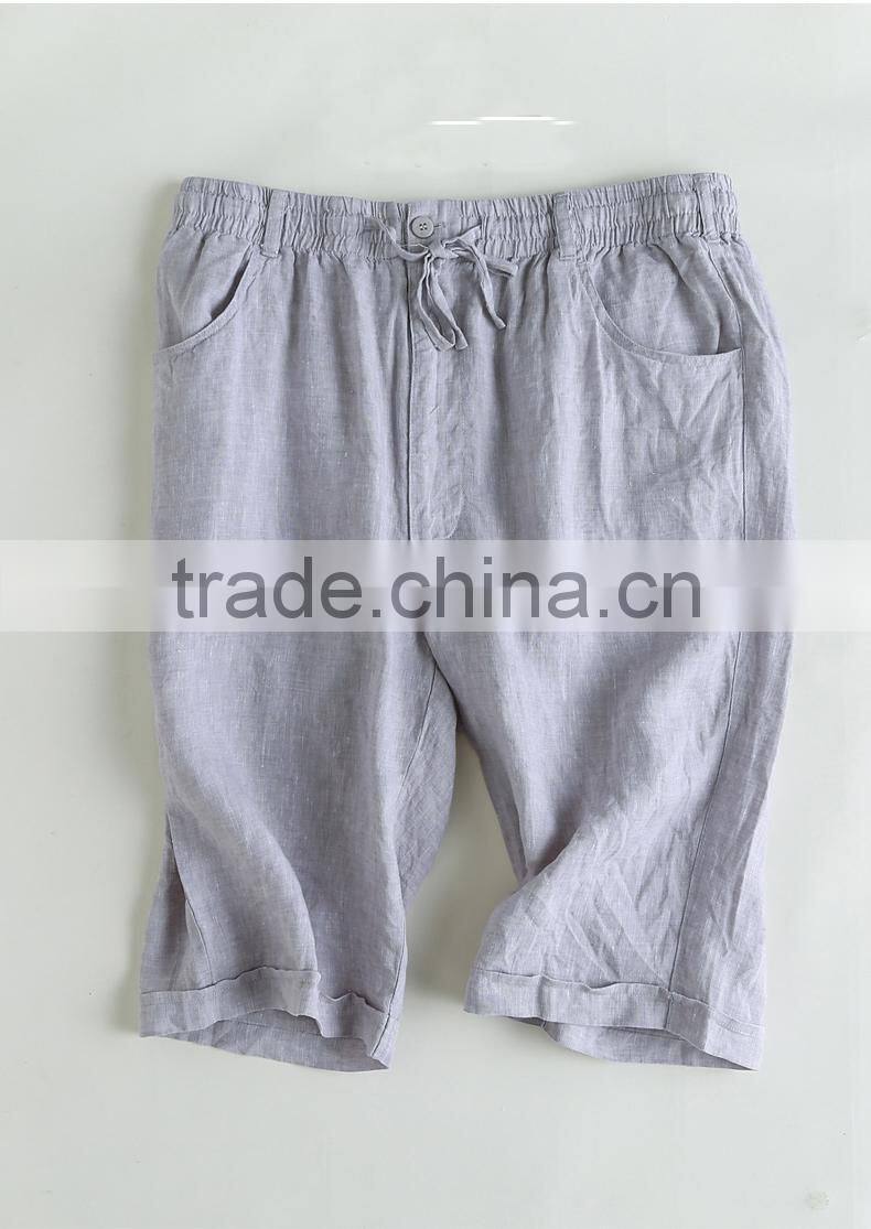 summer comfortable casual mens beach shorts plain linen shorts