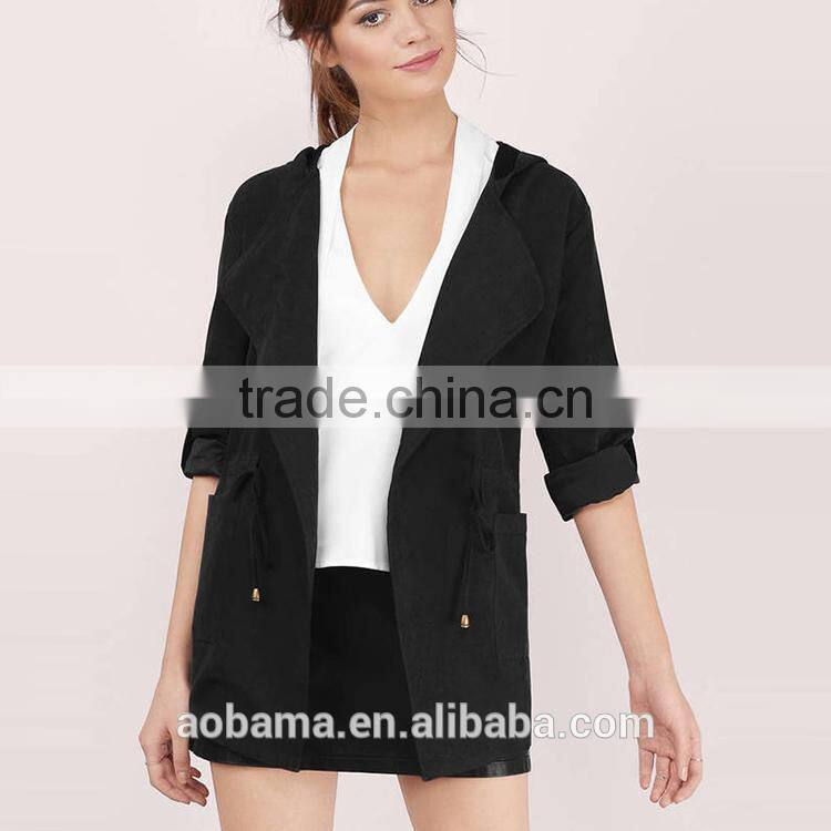 women casual 2017 New Type ladies long sleeve style black anorak