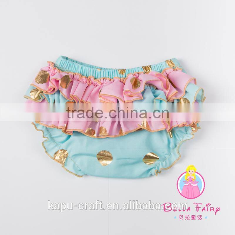 Hot sale Gold polka dot Baby Bloomer baby ruffle bloomers kids shorts