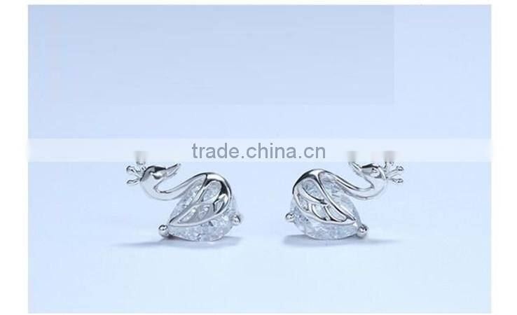 New design fine jewelry 100% 925 Sterling Silver Swan zircon earrings