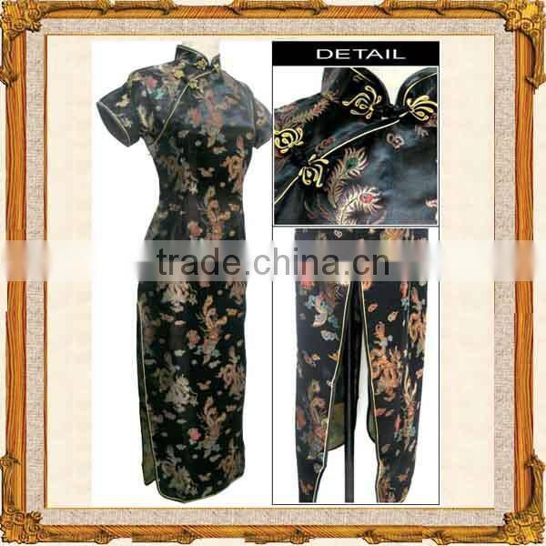 Chinese traditional red short sleeve long length cheongsam