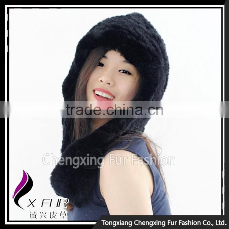 CX-C-243C Women Fur Hooded Scarf Winter Fur Hat Earmuff Fur Hat