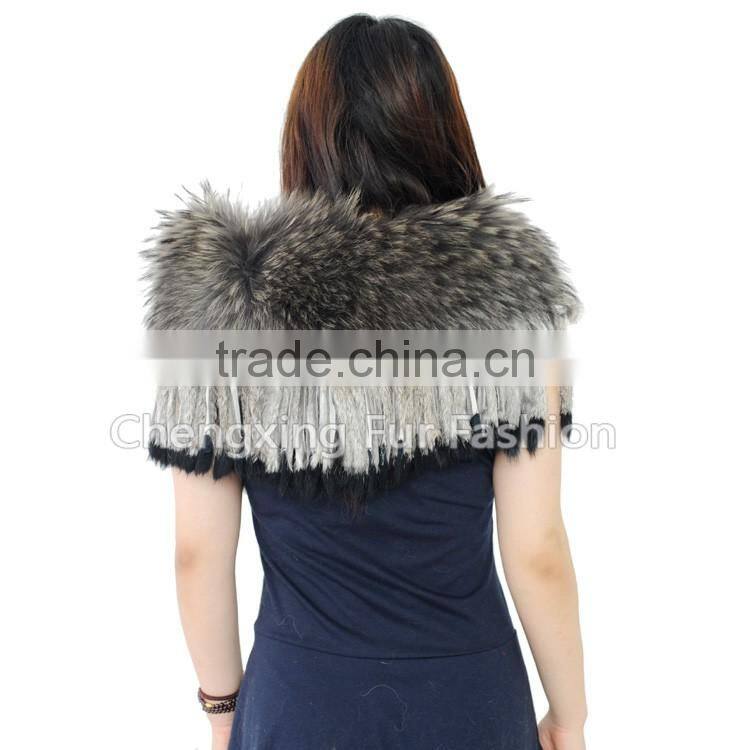 CX-B-60B Black Raccoon Fur Modern Women Fur Shawl