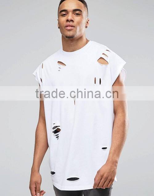 Customize men cheap 100% cotton super oversized jersey t-shirt with distressing and curved hem