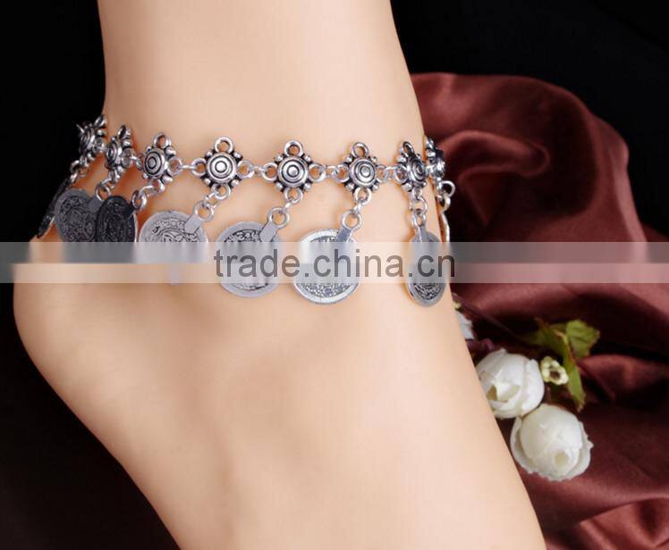 Retro tree leaf anklet high end turquoise leaf foot jewelry new design leaf anklet for 2016 promotional items