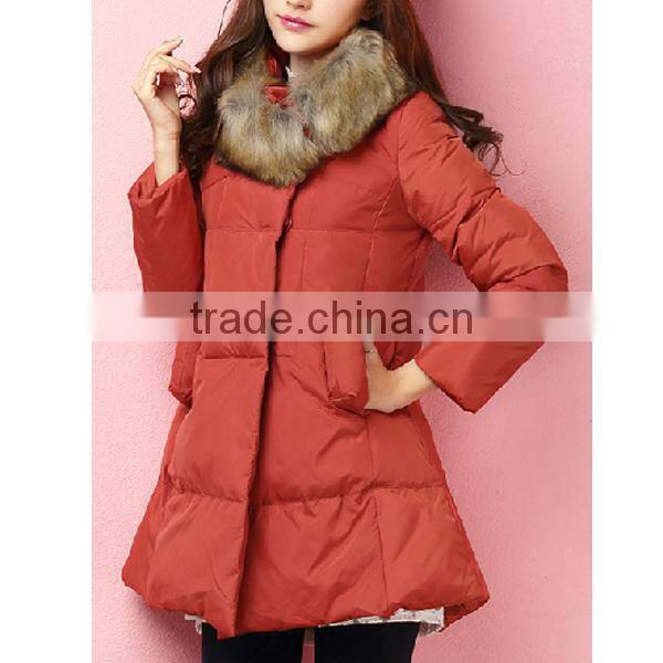 2015 New Listing Women Long A-Line Down Jacket With Fur Collar