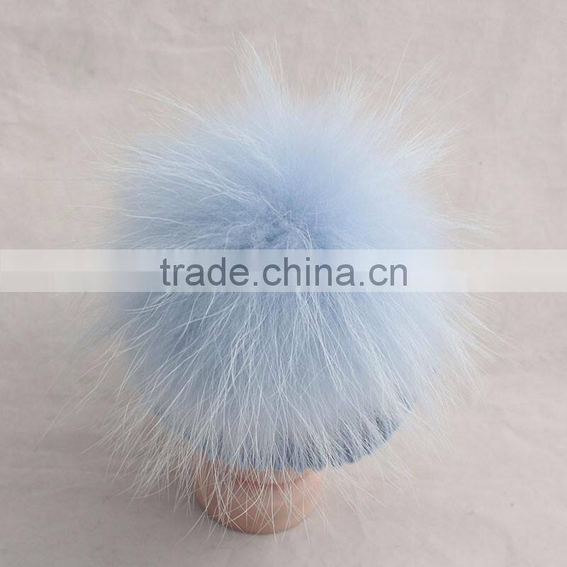 Myfur Customized Baby Knitted Hat with Genuine Dyed Raccoon Fur Pom Poms