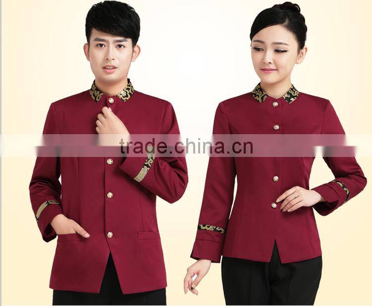 Juqian custom elegant high quality fashion waiter and waitress reception hotel uniform for autumn winter