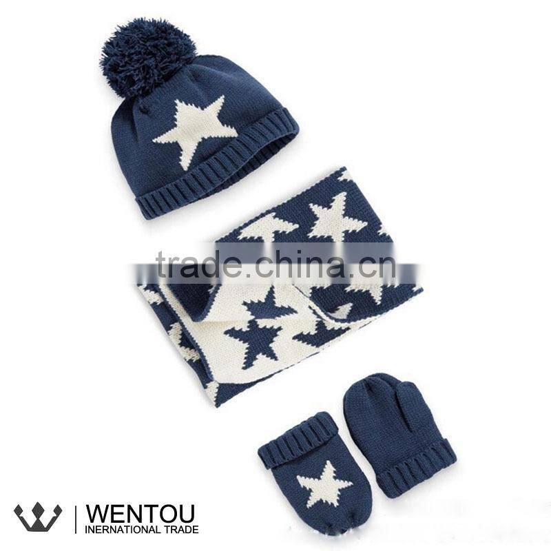 Wholesale Cotton Knitted Scarf Hat Gloves Baby Winter Warm Set