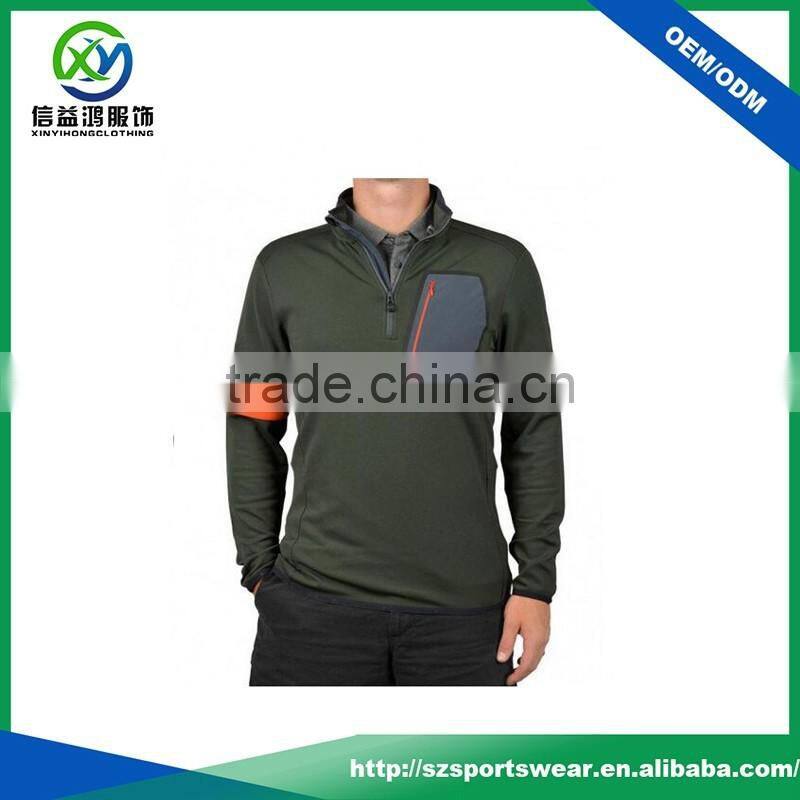 New Style Nylon pocket polyester spandex slim fit 1/4 zipper mens sweatshirts