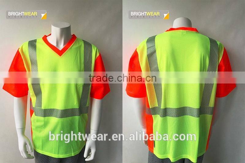 ANSI 107 V-neck 3M5510 segmented reflective tape mesh USA protective t-shirt