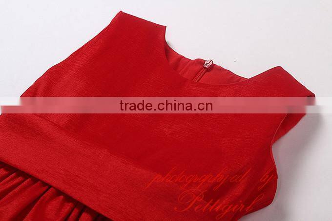 Hot Selling Red Girls Dresses Decorated With Big Flower Fashion Solid Kids Vestido Wholesale Child Wear