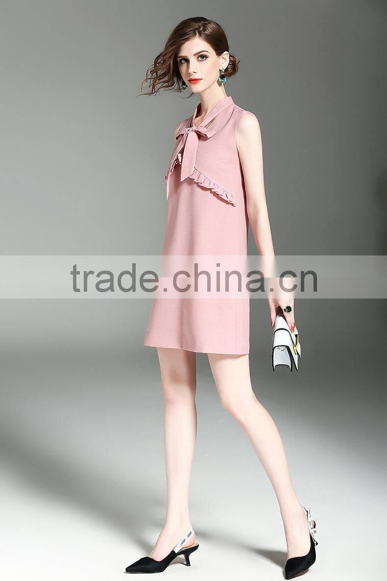 Dresses 2017 summer high grade V-neck slim sleeveless elegant lotus leaf swing design daily dress for women