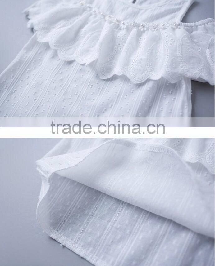 Wholesale Children Off Shoulder Full Blouse Design Solid Color Shirts Baby Girls New Style Lace Shirt