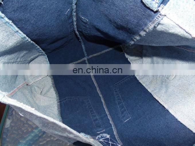 Blue Denim Shoulder Bag Shopper Tote Purse Pockets Heart Patch