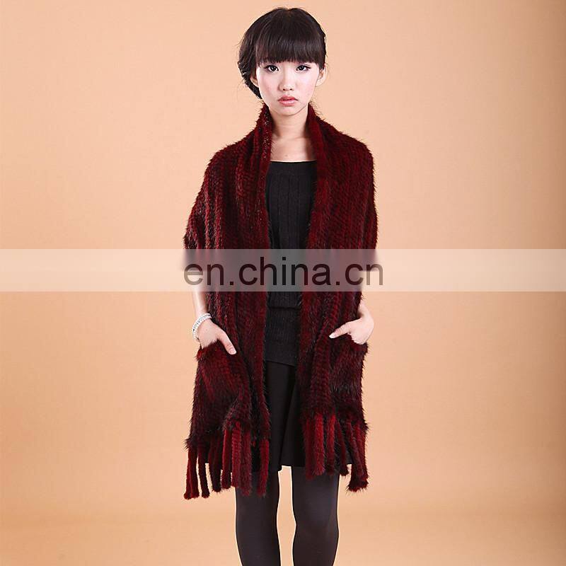 2016 wide red warm and soft noble knitted mink scarf