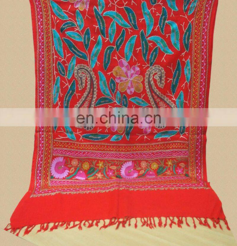 Wool Pashmina shawl with fancy wool embroidery
