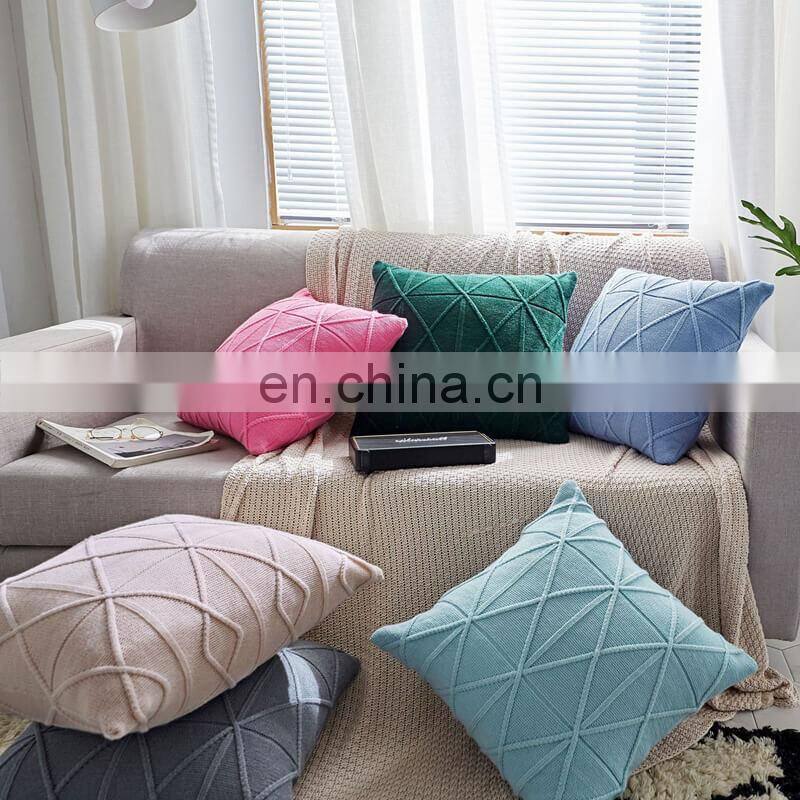 i@home Solid color nordic geometric knitted sofa pillow cushion cover