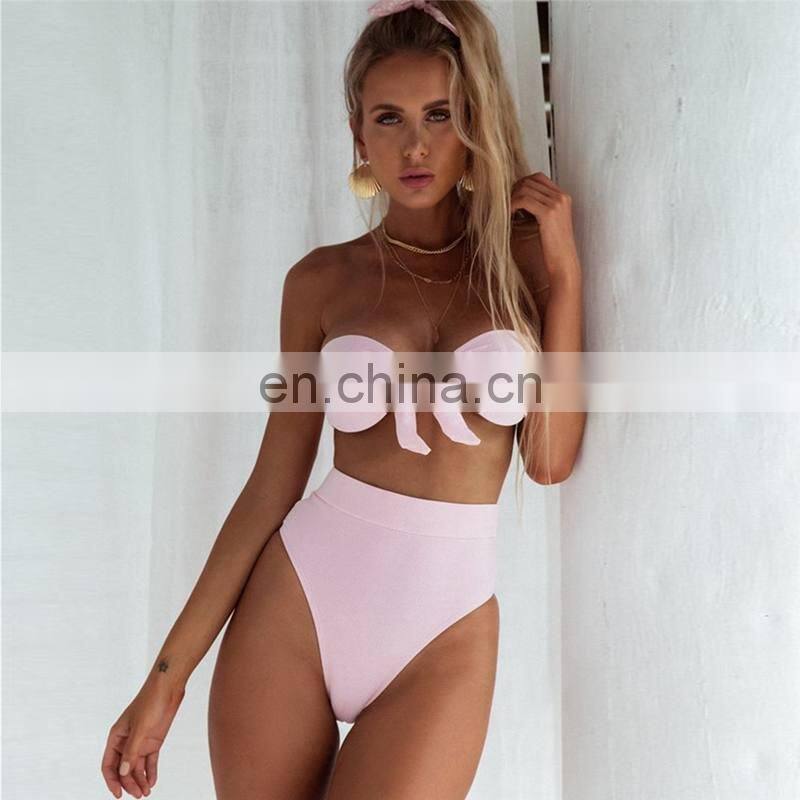 Bow Design Wrapped Sexy Neon Bikini Set Knotted Solid High Waist G String Swimsuit Women Micro Swimsuit Mermaid 2019
